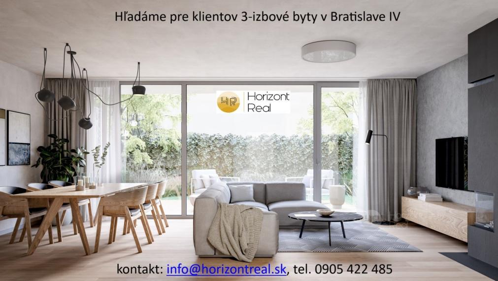 Horizont real hľadá pre klientov 3-izbový byt v Bratislave IV