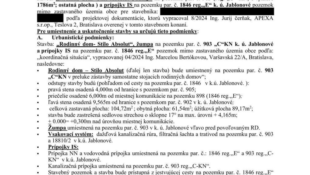 Predaj výnimočného pozemku v Jabloňovom so stavebným povolením