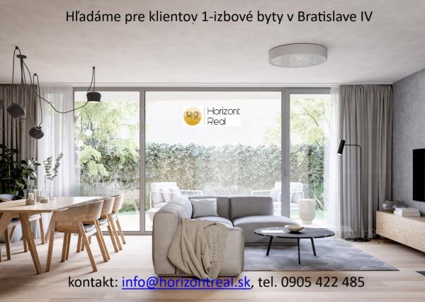 Horizont real hľadá pre klientov 1-izbové byty v Bratislave IV